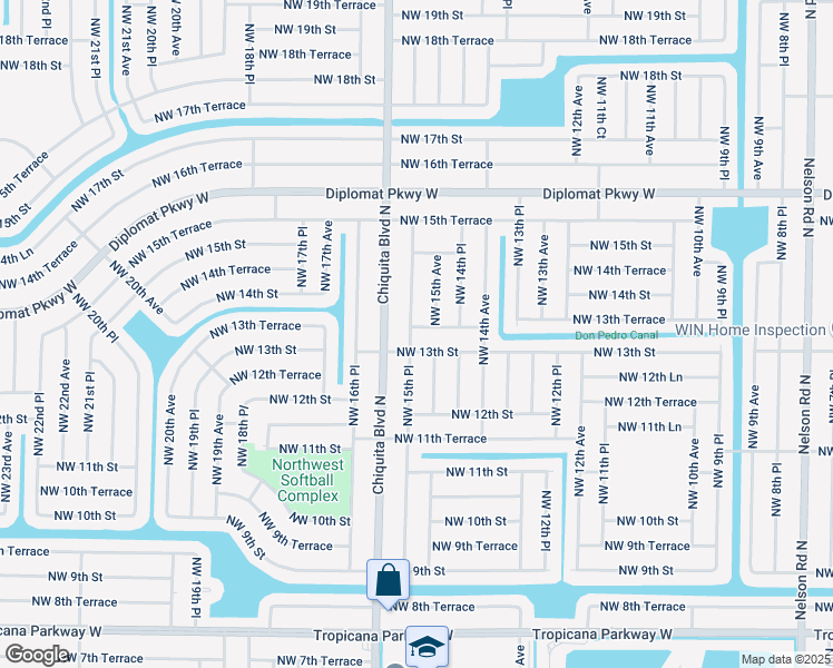 map of restaurants, bars, coffee shops, grocery stores, and more near 1502 Northwest 13th Terrace in Cape Coral