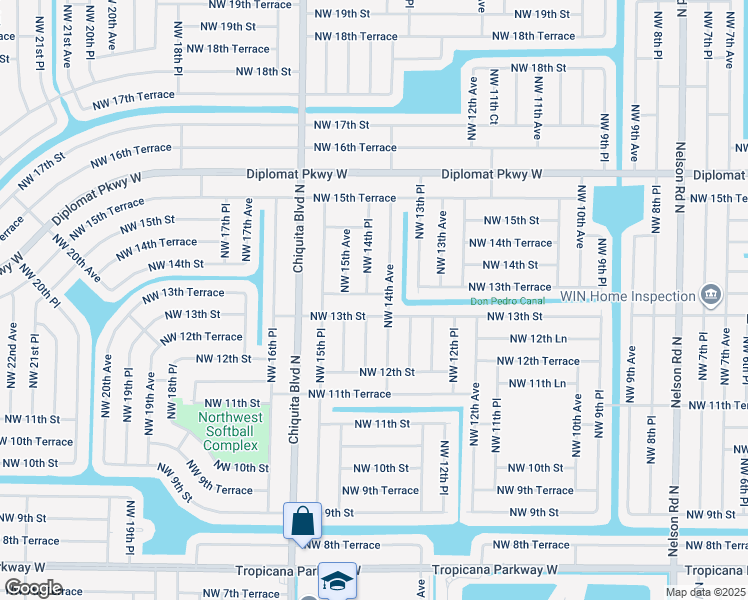 map of restaurants, bars, coffee shops, grocery stores, and more near 1406 Northwest 13th Terrace in Cape Coral