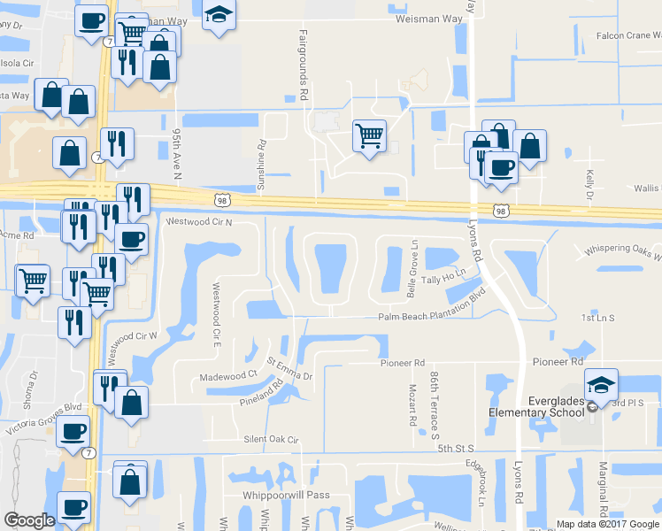 map of restaurants, bars, coffee shops, grocery stores, and more near 49 Mulberry Grove Road in Royal Palm Beach