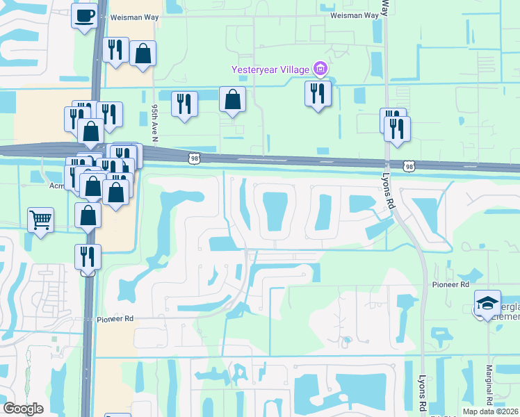 map of restaurants, bars, coffee shops, grocery stores, and more near 49 Mulberry Grove Road in Royal Palm Beach