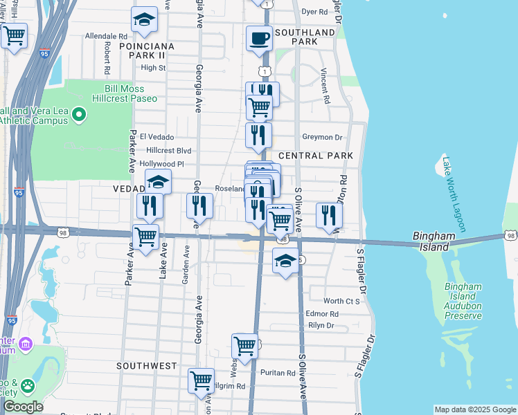 map of restaurants, bars, coffee shops, grocery stores, and more near 3727 South Dixie Highway in West Palm Beach