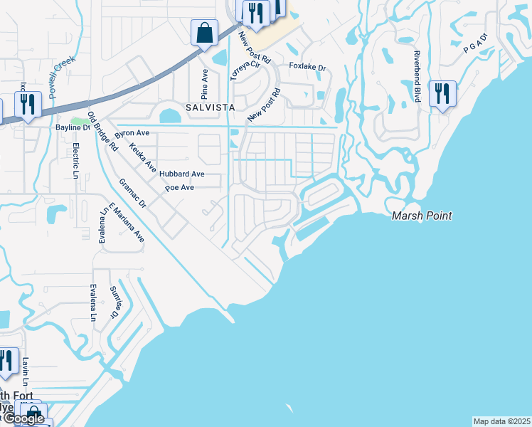 map of restaurants, bars, coffee shops, grocery stores, and more near 5500 Back Bay Bend in North Fort Myers