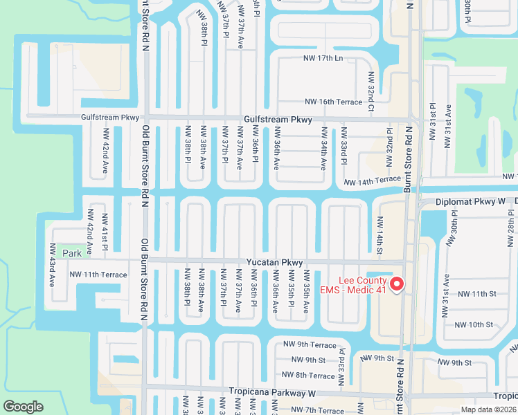 map of restaurants, bars, coffee shops, grocery stores, and more near 1251 Northwest 36th Place in Cape Coral