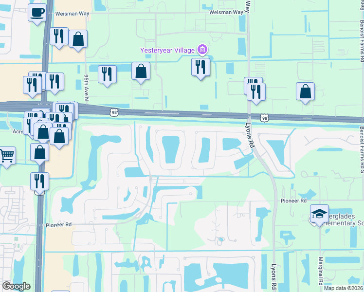 map of restaurants, bars, coffee shops, grocery stores, and more near 172 Mulberry Grove Road in Royal Palm Beach