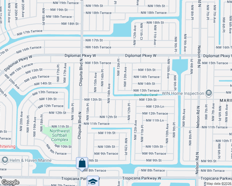 map of restaurants, bars, coffee shops, grocery stores, and more near 1314 Northwest 13th Place in Cape Coral