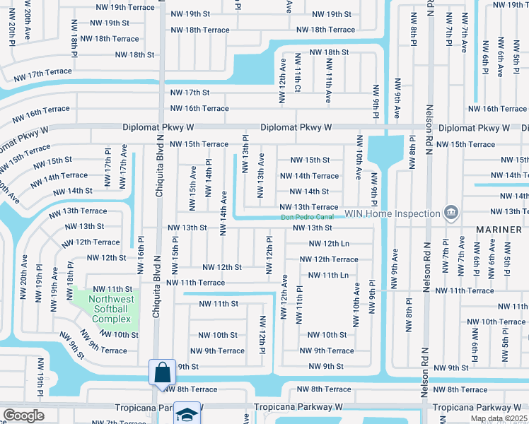 map of restaurants, bars, coffee shops, grocery stores, and more near 1220 Northwest 13th Terrace in Cape Coral