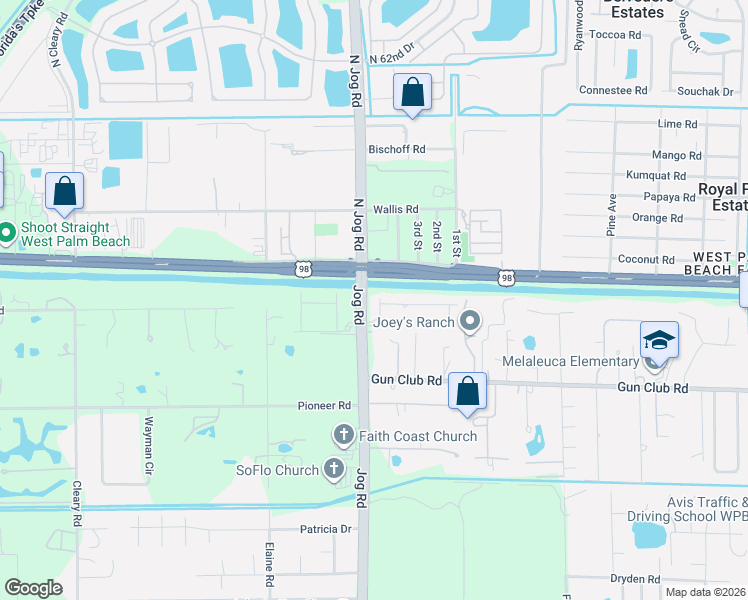 map of restaurants, bars, coffee shops, grocery stores, and more near in Palm Beach County