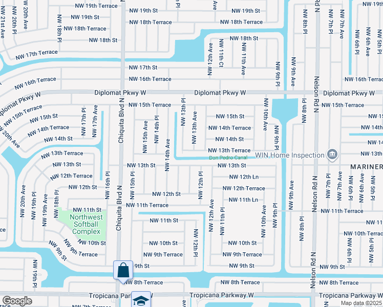 map of restaurants, bars, coffee shops, grocery stores, and more near 1220 Northwest 13th Terrace in Cape Coral