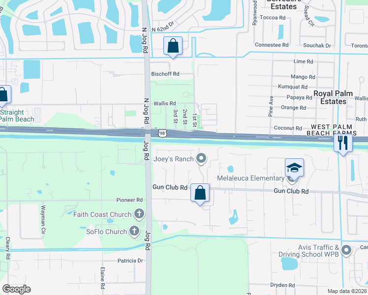 map of restaurants, bars, coffee shops, grocery stores, and more near 1 Jog Road in West Palm Beach