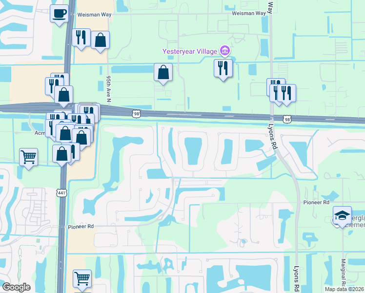 map of restaurants, bars, coffee shops, grocery stores, and more near 49 Mulberry Grove Road in Royal Palm Beach