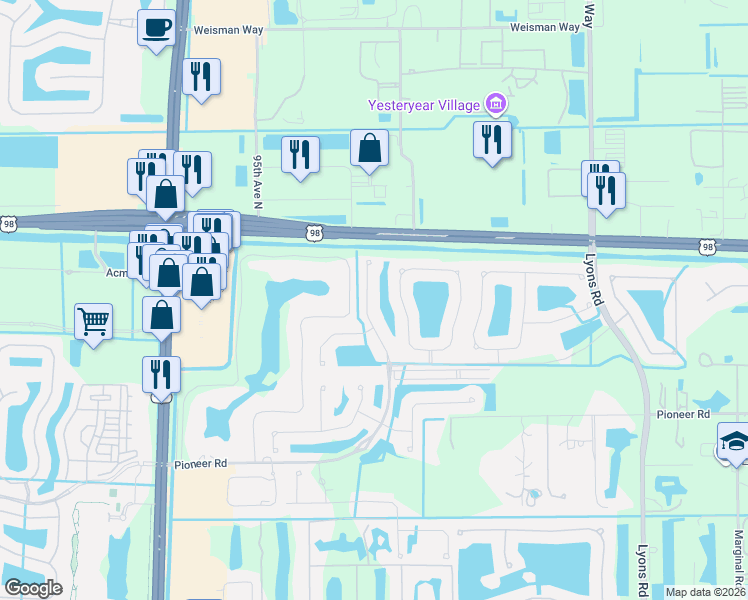 map of restaurants, bars, coffee shops, grocery stores, and more near 415 Mulberry Grove Road in Royal Palm Beach