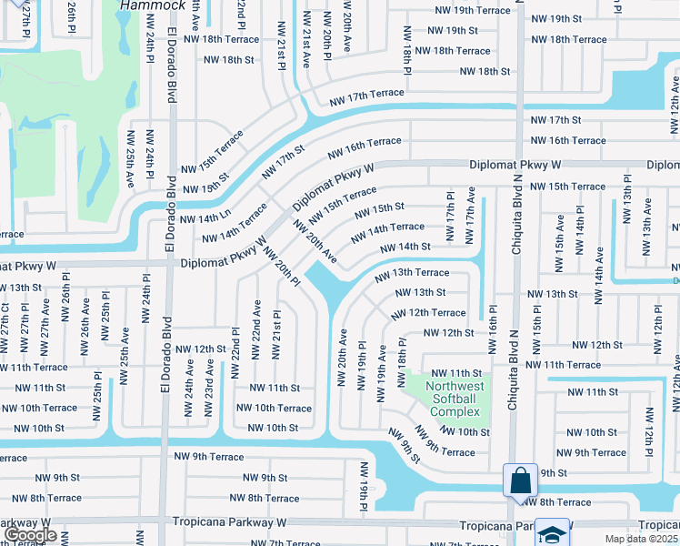 map of restaurants, bars, coffee shops, grocery stores, and more near 1402 Northwest 20th Avenue in Cape Coral
