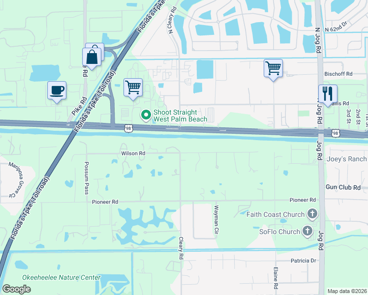map of restaurants, bars, coffee shops, grocery stores, and more near 6963 Wilson Road in West Palm Beach