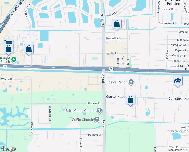 map of restaurants, bars, coffee shops, grocery stores, and more near 51 Windy Trail in West Palm Beach
