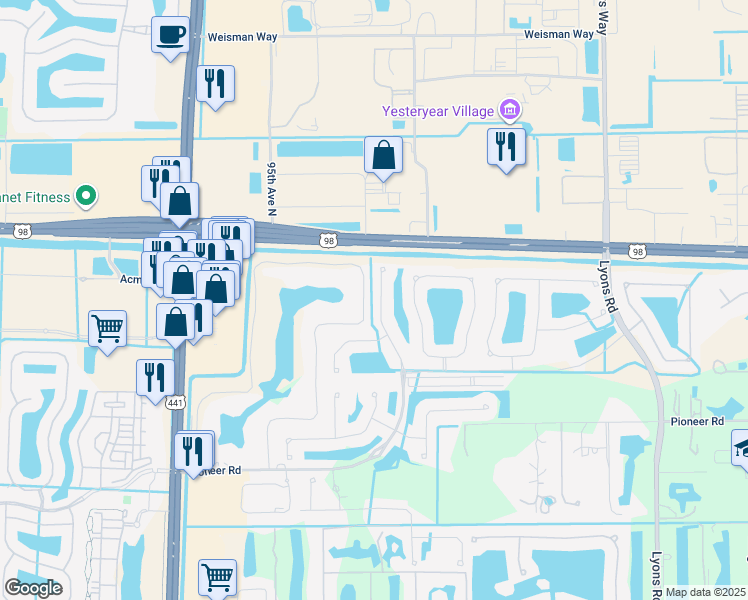 map of restaurants, bars, coffee shops, grocery stores, and more near 119 Palm Beach Plantation Boulevard in West Palm Beach