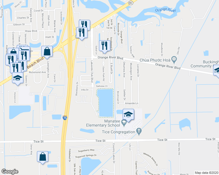map of restaurants, bars, coffee shops, grocery stores, and more near 9950 Sailview Court in Fort Myers