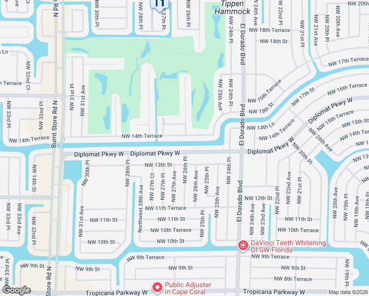 map of restaurants, bars, coffee shops, grocery stores, and more near 2534 Northwest 14th Terrace in Cape Coral