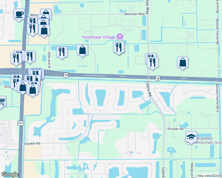map of restaurants, bars, coffee shops, grocery stores, and more near 217 Mulberry Grove Road in Royal Palm Beach