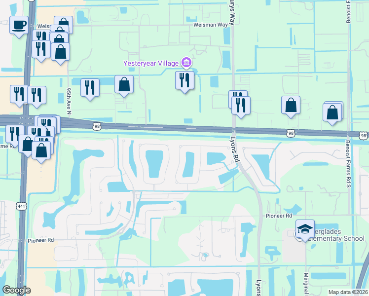 map of restaurants, bars, coffee shops, grocery stores, and more near 324 Belle Grove Lane in Royal Palm Beach