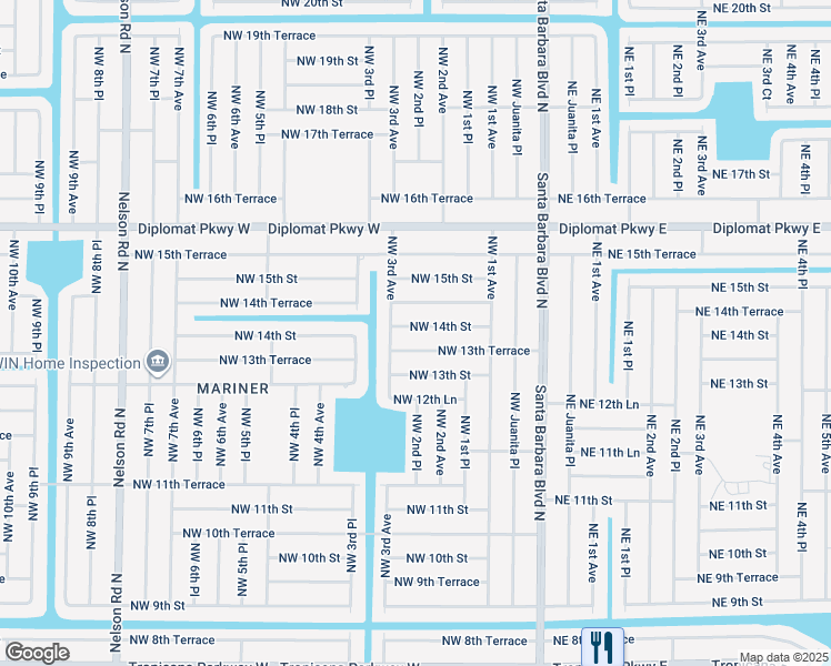 map of restaurants, bars, coffee shops, grocery stores, and more near 216 Northwest 14th Street in Cape Coral
