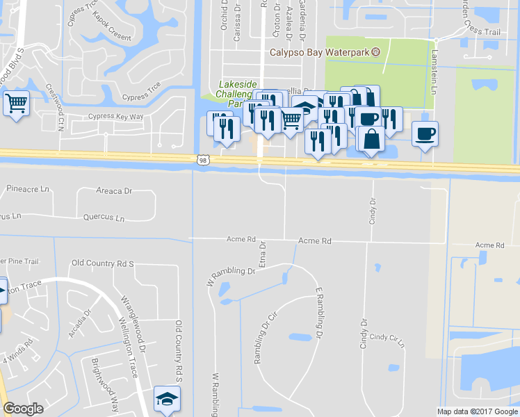 map of restaurants, bars, coffee shops, grocery stores, and more near 11739 Acme Road in Wellington