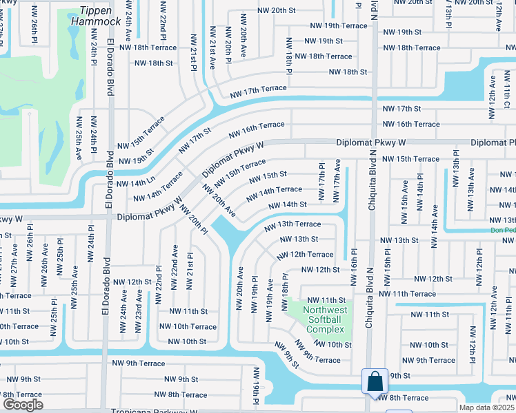 map of restaurants, bars, coffee shops, grocery stores, and more near 1844 Northwest 14th Terrace in Cape Coral