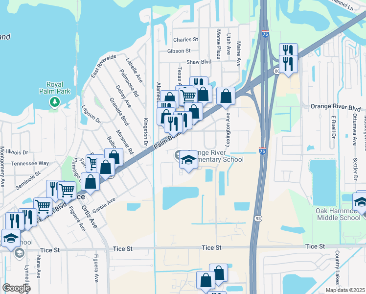 map of restaurants, bars, coffee shops, grocery stores, and more near 4491 Underwood Drive in Fort Myers