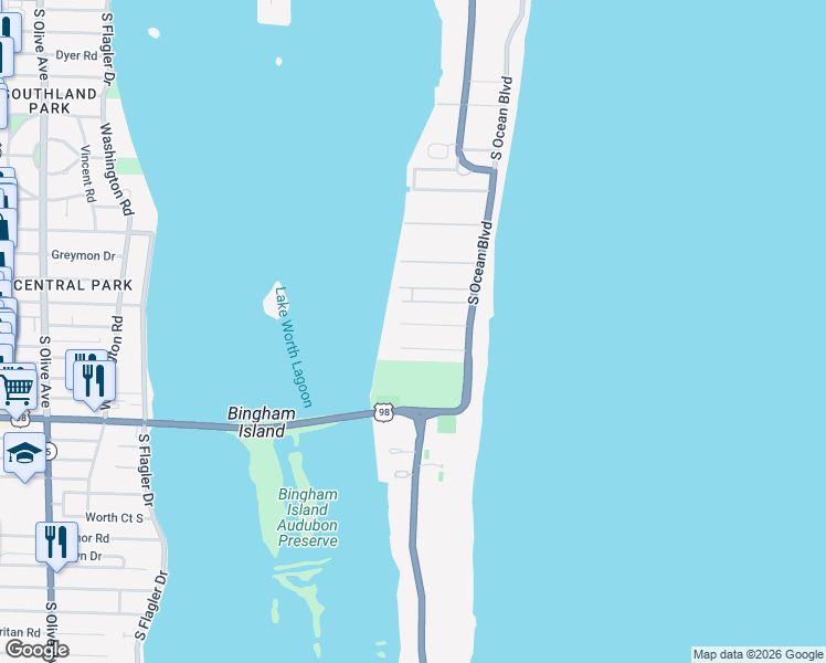 map of restaurants, bars, coffee shops, grocery stores, and more near 161 Kings Road in Palm Beach