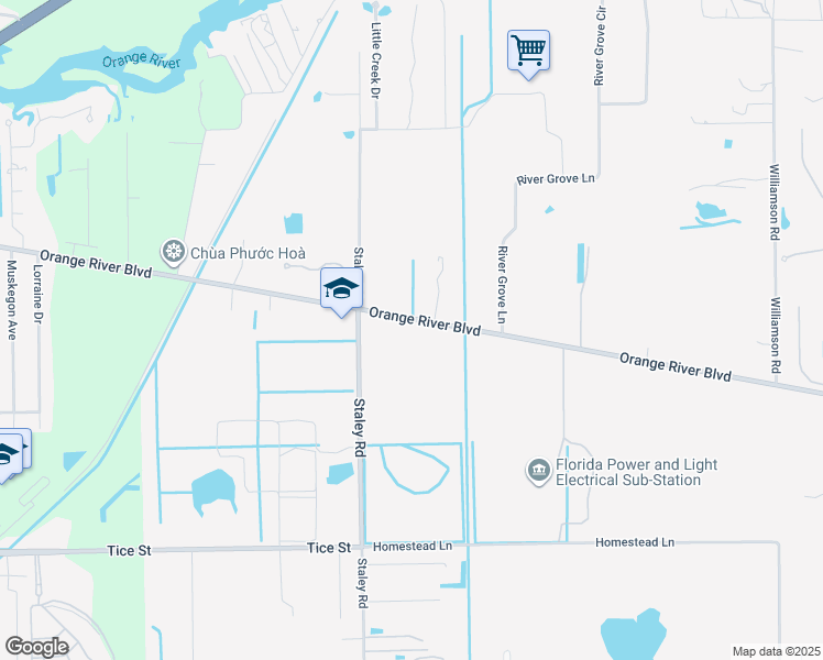 map of restaurants, bars, coffee shops, grocery stores, and more near 11130 Orange River Boulevard in Fort Myers