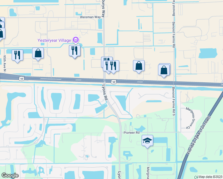 map of restaurants, bars, coffee shops, grocery stores, and more near 8493 Butler Greenwood Drive in West Palm Beach