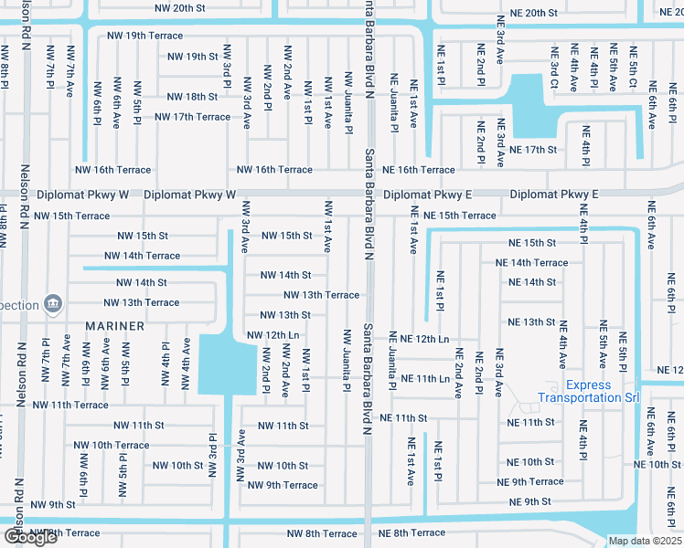 map of restaurants, bars, coffee shops, grocery stores, and more near 1405 Northwest Juanita Place in Cape Coral