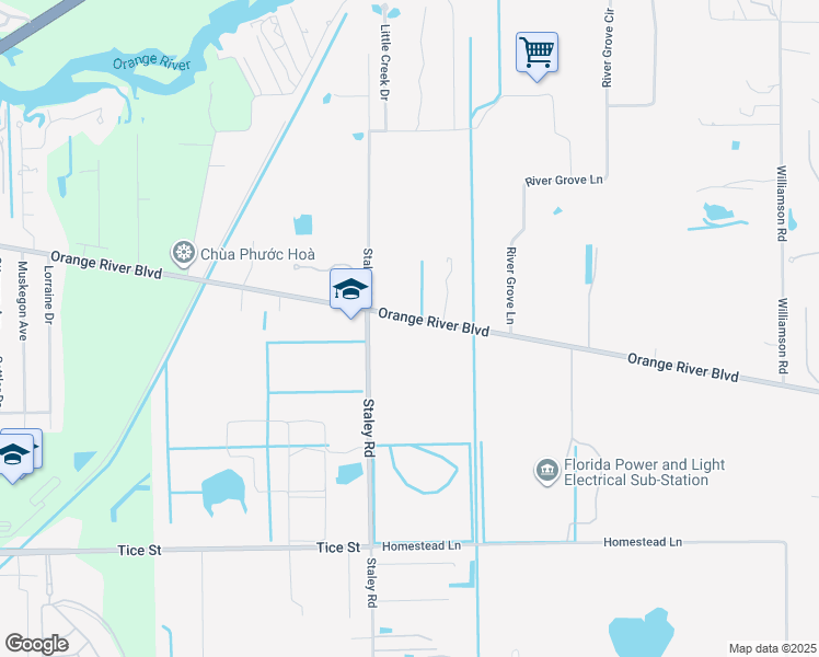 map of restaurants, bars, coffee shops, grocery stores, and more near 11130 Orange River Boulevard in Fort Myers