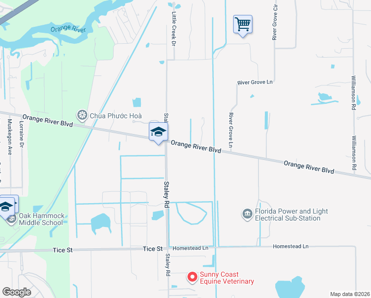 map of restaurants, bars, coffee shops, grocery stores, and more near 11130 Orange River Boulevard in Fort Myers