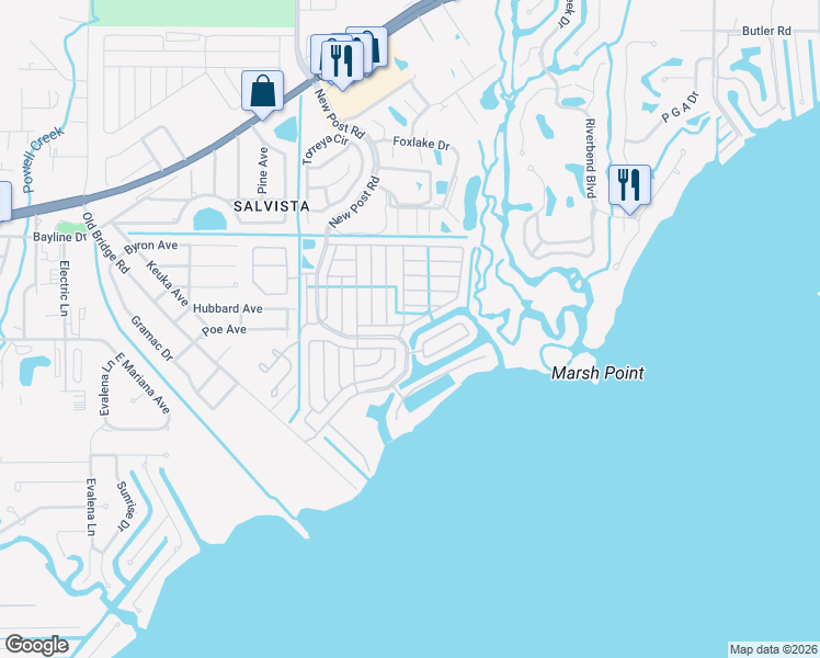map of restaurants, bars, coffee shops, grocery stores, and more near 14669 Paul Revere Loop in North Fort Myers