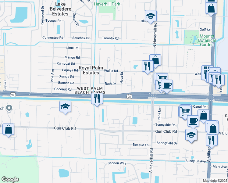 map of restaurants, bars, coffee shops, grocery stores, and more near 61 Marie Drive in West Palm Beach