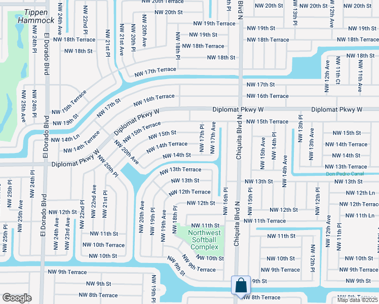 map of restaurants, bars, coffee shops, grocery stores, and more near 1731 Northwest 14th Street in Cape Coral