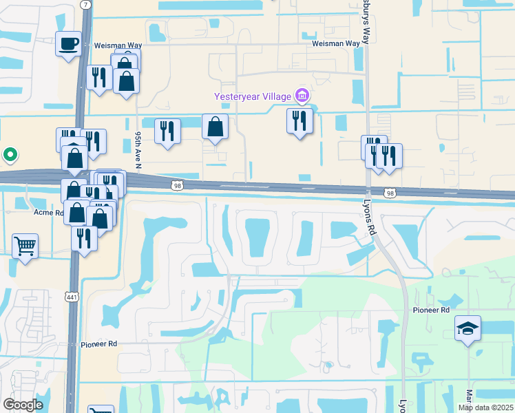 map of restaurants, bars, coffee shops, grocery stores, and more near 295 Mulberry Grove Road in Royal Palm Beach