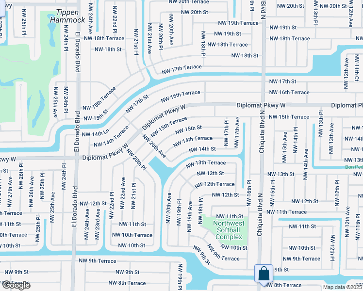 map of restaurants, bars, coffee shops, grocery stores, and more near 1844 Northwest 14th Terrace in Cape Coral