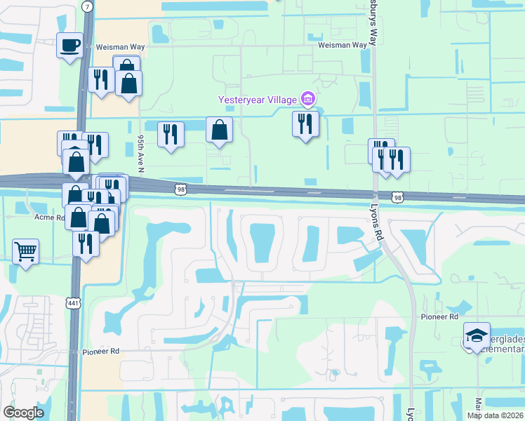 map of restaurants, bars, coffee shops, grocery stores, and more near 295 Mulberry Grove Road in Royal Palm Beach