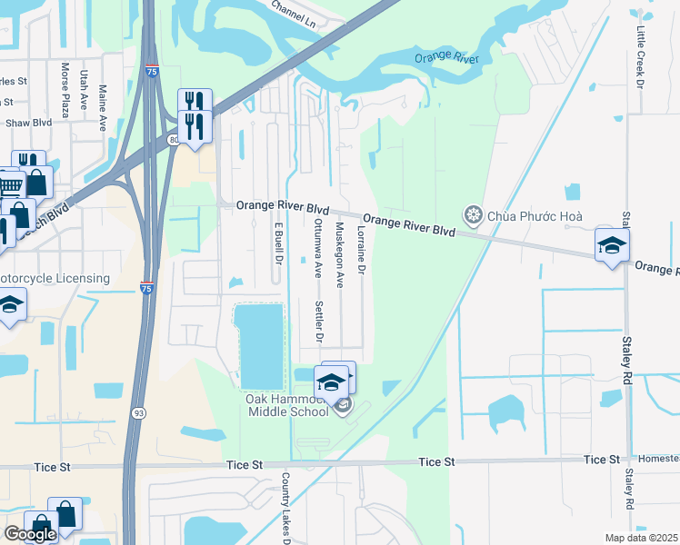 map of restaurants, bars, coffee shops, grocery stores, and more near 383 Muskegon Avenue in Fort Myers