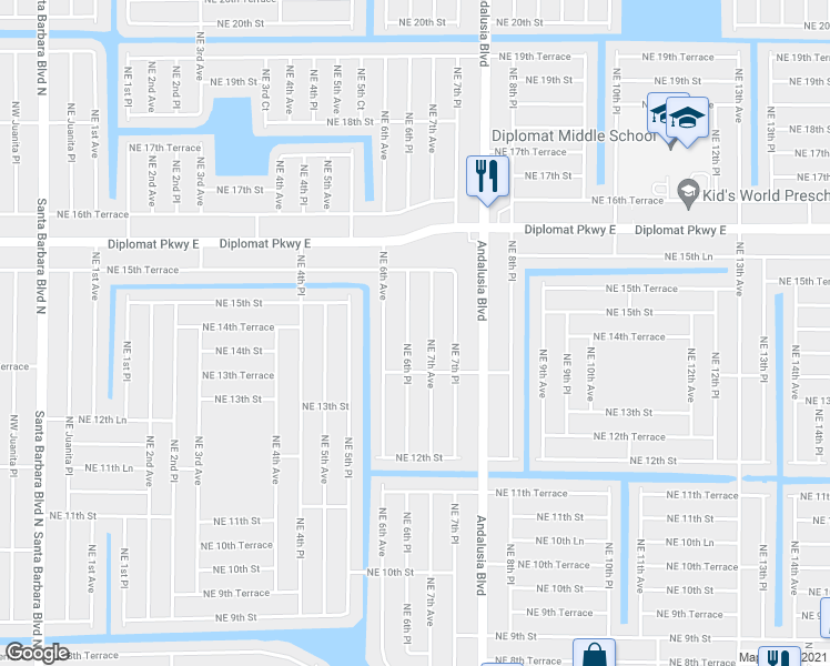 map of restaurants, bars, coffee shops, grocery stores, and more near 1409 NE 6th Pl in Cape Coral