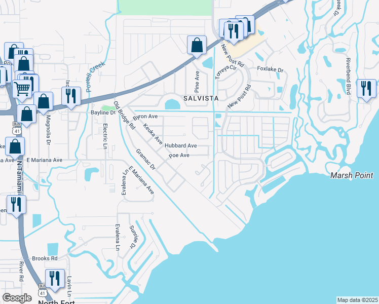 map of restaurants, bars, coffee shops, grocery stores, and more near 267 Poe Avenue in North Fort Myers