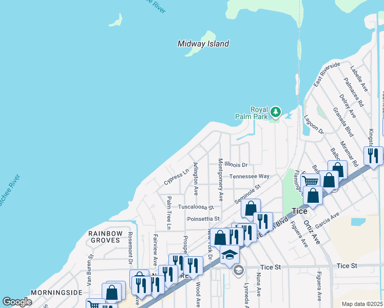 map of restaurants, bars, coffee shops, grocery stores, and more near 315 Arlington Avenue in Fort Myers