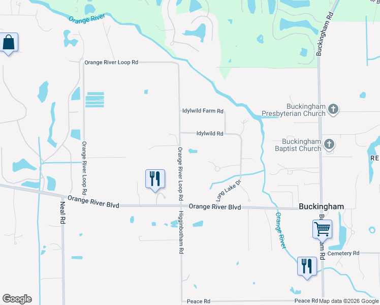 map of restaurants, bars, coffee shops, grocery stores, and more near 4589 Orange River Loop Road in Fort Myers