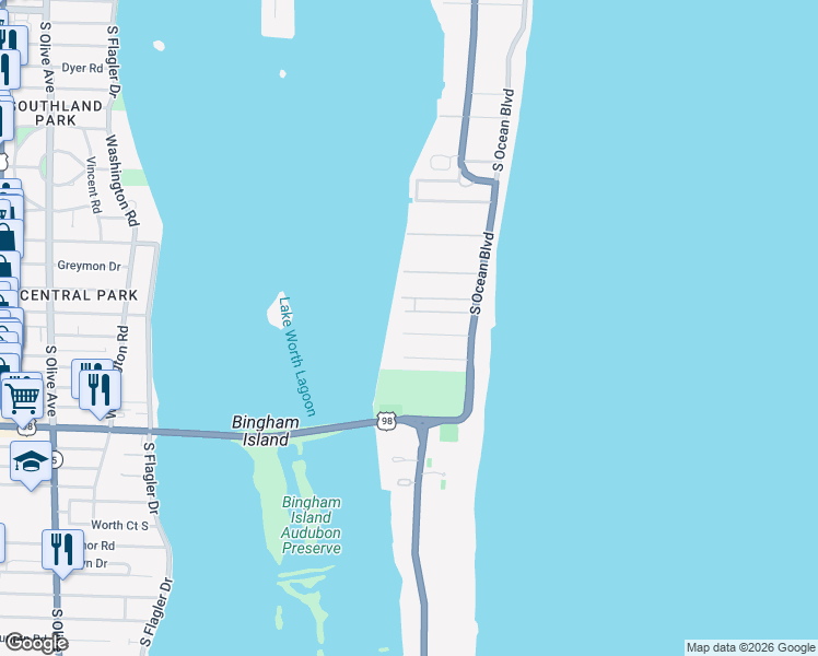 map of restaurants, bars, coffee shops, grocery stores, and more near 161 Kings Road in Palm Beach