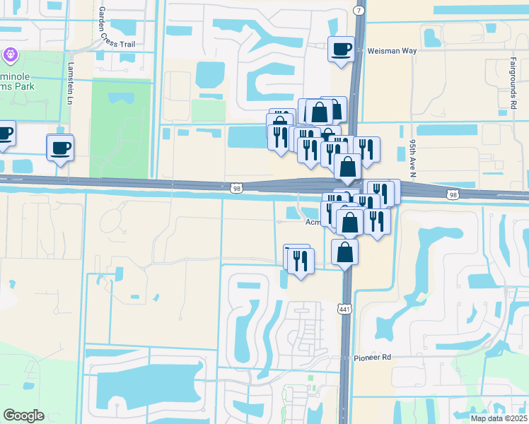 map of restaurants, bars, coffee shops, grocery stores, and more near 10355 Acme Road in Wellington