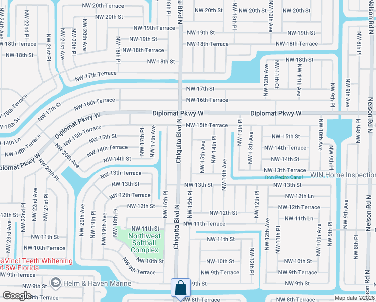 map of restaurants, bars, coffee shops, grocery stores, and more near 1342 Northwest 15th Place in Cape Coral