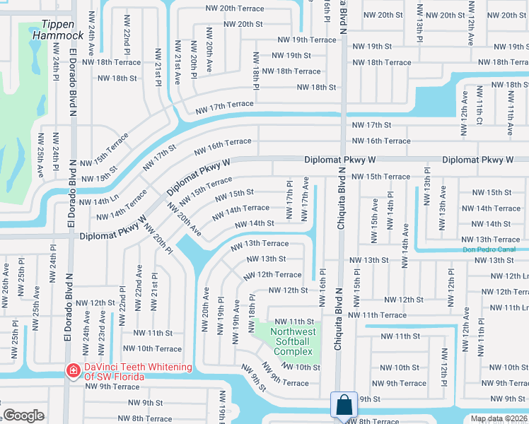 map of restaurants, bars, coffee shops, grocery stores, and more near 1731 Northwest 14th Street in Cape Coral