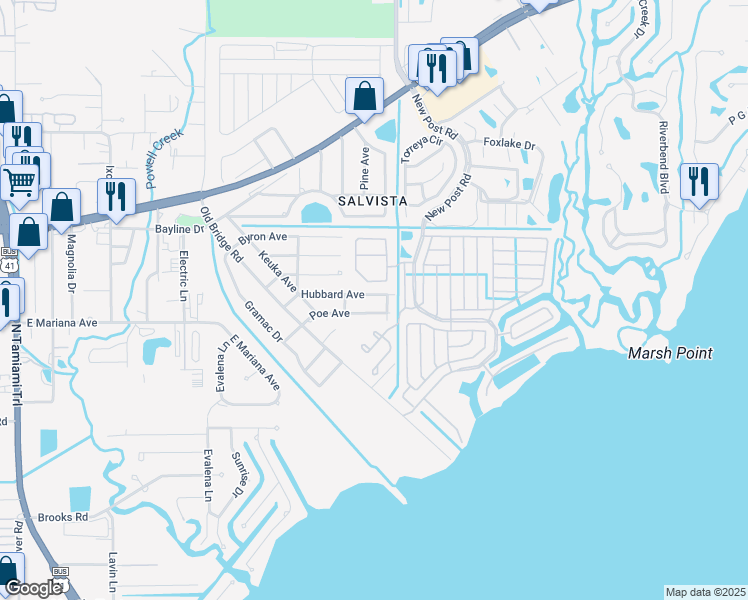 map of restaurants, bars, coffee shops, grocery stores, and more near 304 Hubbard Avenue in North Fort Myers