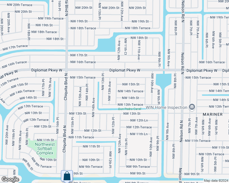 map of restaurants, bars, coffee shops, grocery stores, and more near 1412 Northwest 12th Place in Cape Coral